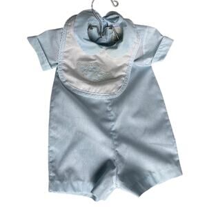 Vtg Alexis Infant Blue Romper & Bib Set, 6 Months